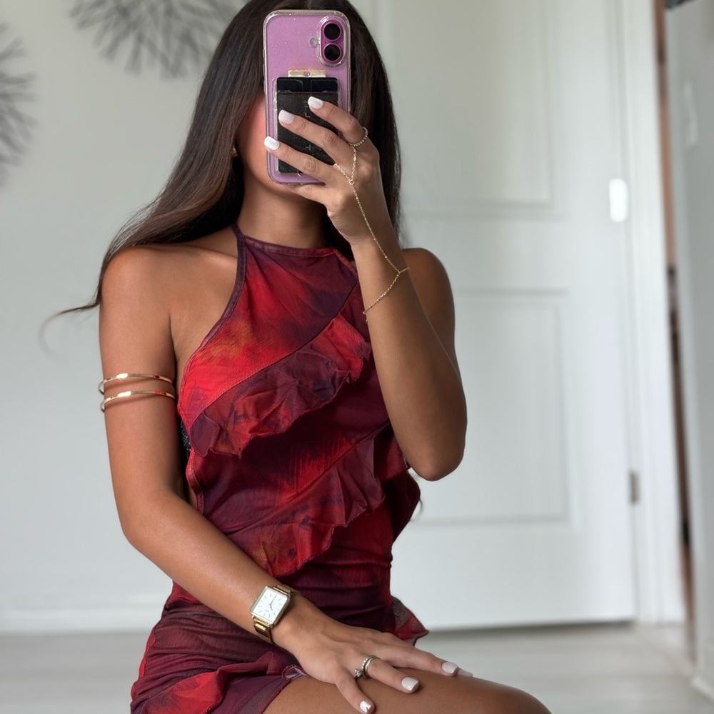 Elegant Red Ruffled Dress